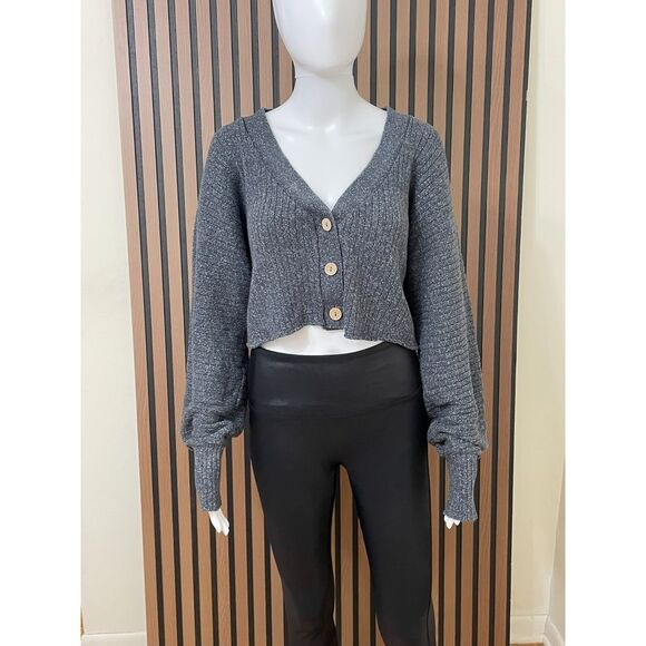 Free People Beach Women's M Gray Sweater Cotton Cardigan Cropped Dolman Sleeve - Picture 1 of 9